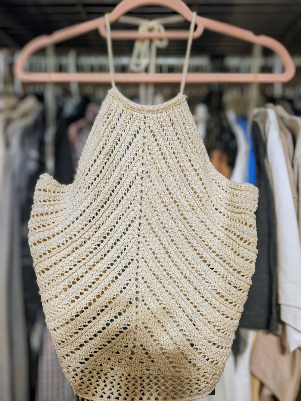 Boho Style Crochet Halter Top Cream